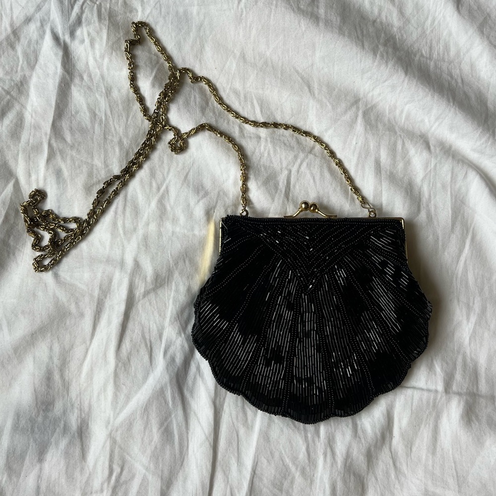 Vintage Black beaded mini clutch  or crossbody handbag